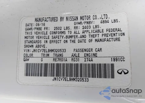 2017 Infiniti Q60 2.0T Premium from USA, damaged, VIN JN1CV7EL9HM320533